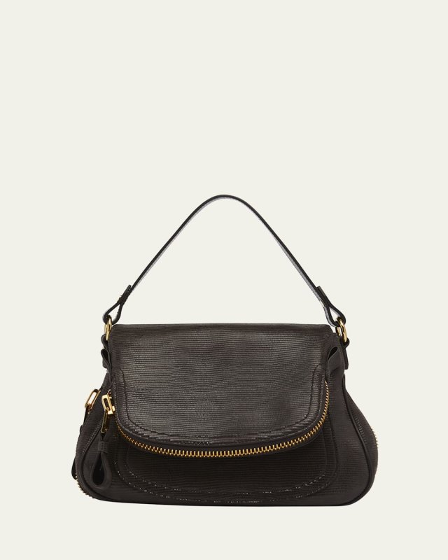 Jennifer Medium Shoulder Bag in Lizard-Embossed Leather